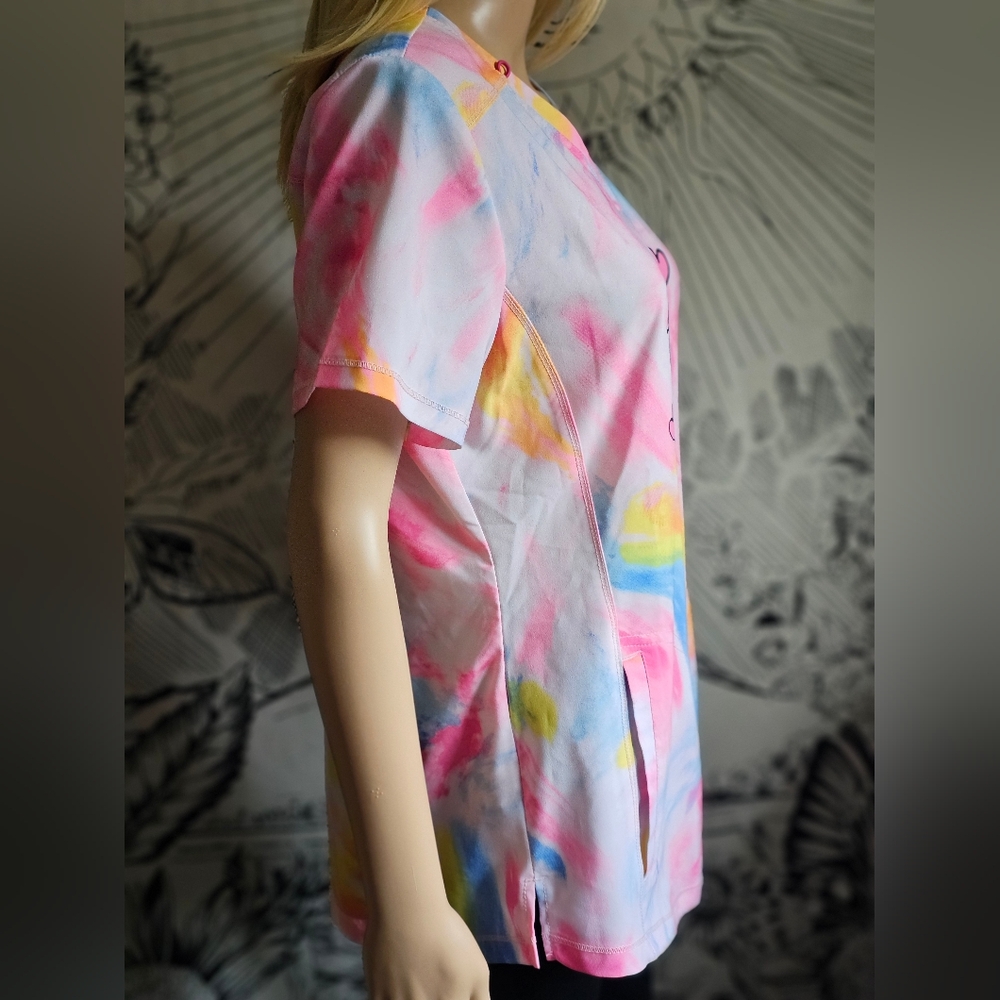Tie-Dye Snoopy & Charlie Brown V-Neck Scrub Top - Pink Multi - Picture 3 of 10